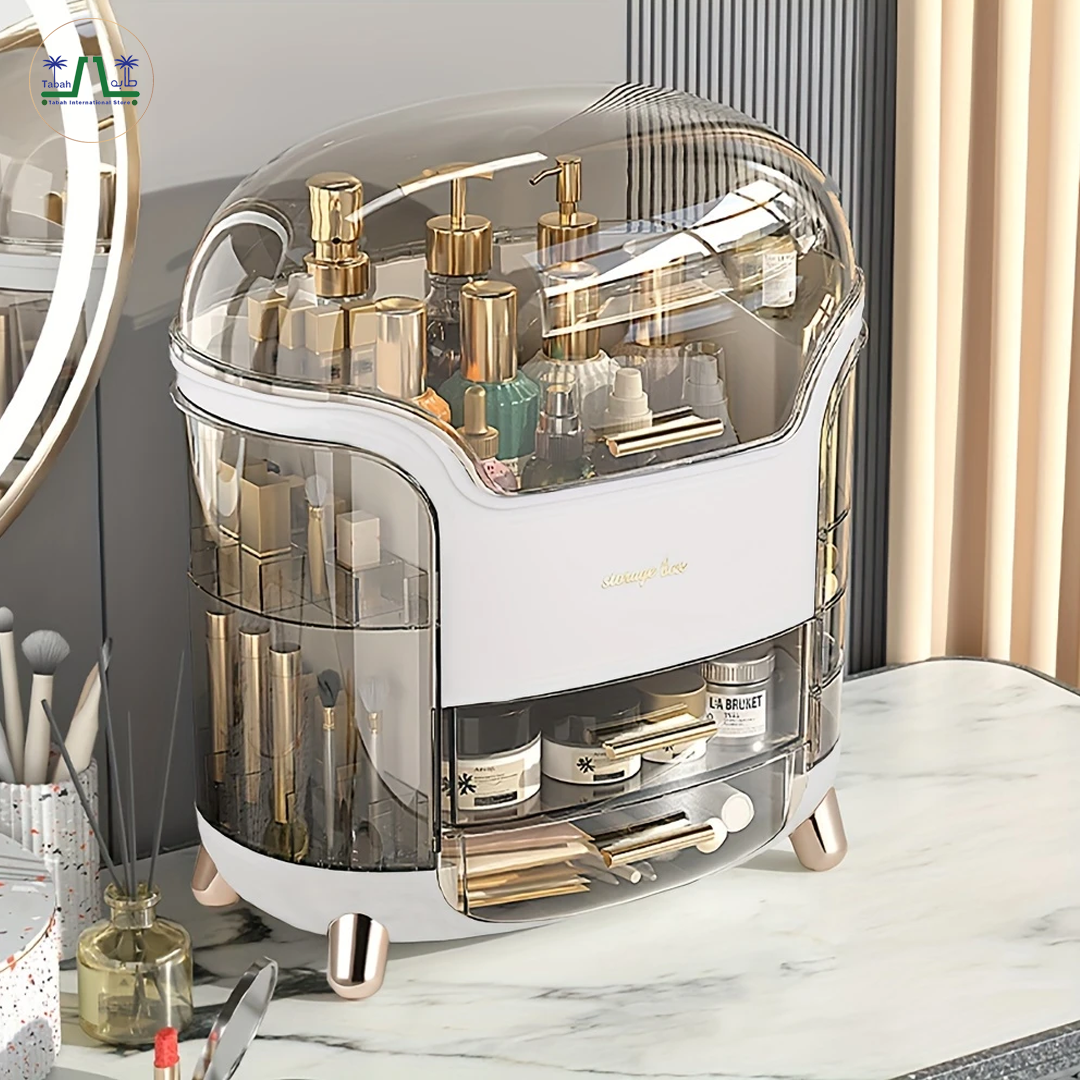 Elegant Multi-Layer Cosmetic Storage Organizer with Lid & Drawers